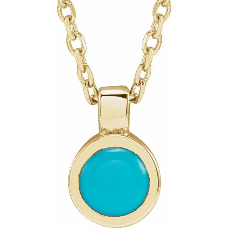 14K Yellow Gold Natural Turquoise Bezel-Set 16-18" Necklace
