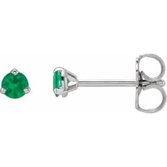14K White Gold 3 mm Natural Emerald Earrings