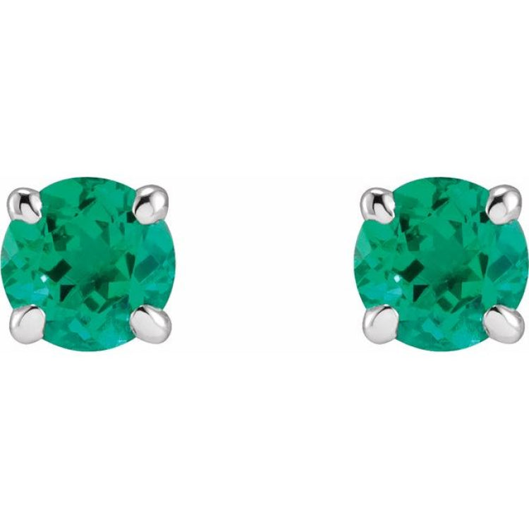 14K White Gold Lab-Grown Emerald Earrings