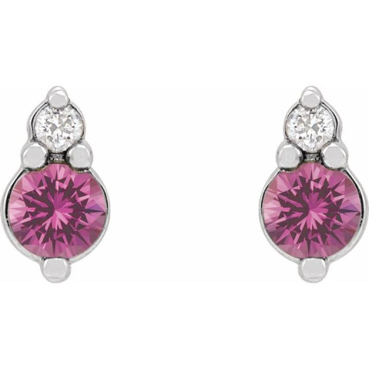 Sterling Silver Natural Pink Sapphire & .03 CTW Natural Diamond Earrings