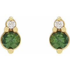 14K Yellow Gold Natural Green Sapphire & .03 CTW Natural Diamond Earrings