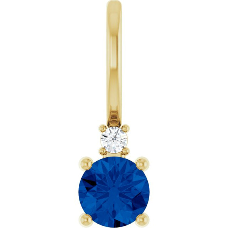 14K Yellow Gold Lab-Grown Blue Sapphire & .015 CT Natural Diamond Charm/Pendant