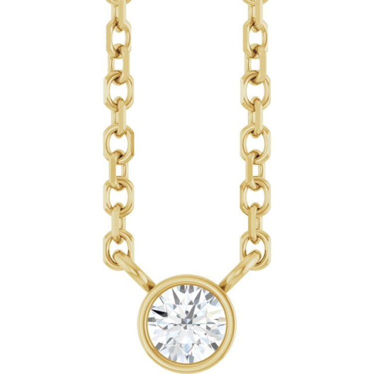 14K Yellow Gold .06 CT Natural Diamond Solitaire 16-18" Necklace