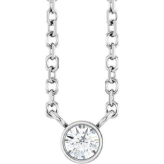 14K White Gold .06 CT Natural Diamond Solitaire 16-18" Necklace