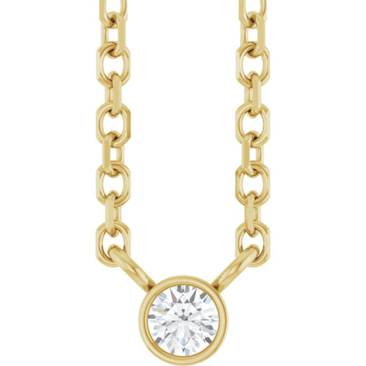 14K Yellow Gold .03 CT Natural Diamond Solitaire 16-18" Necklace