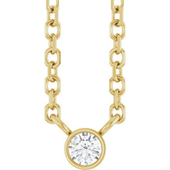 14K Yellow Gold .03 CT Natural Diamond Solitaire 16-18" Necklace
