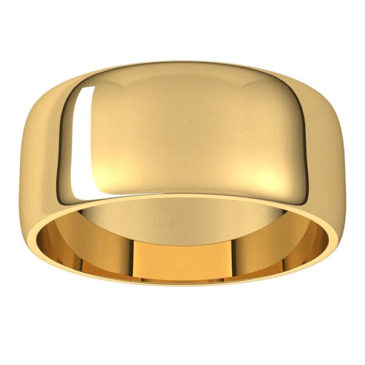 14K Yellow Gold 8 mm Lightweight Half Round Band Size 8.5