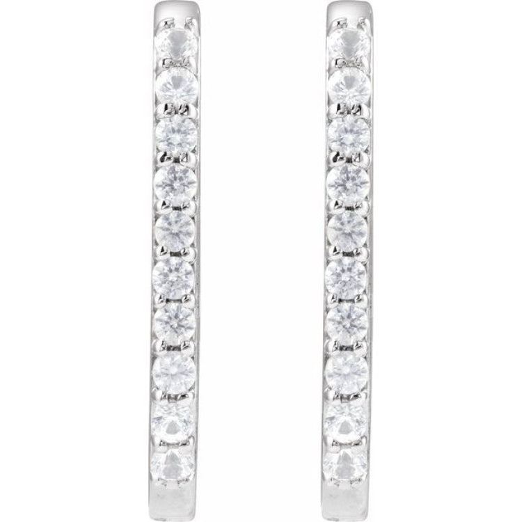 14K White Gold Natural White Sapphire 20 mm Hoop Earrings