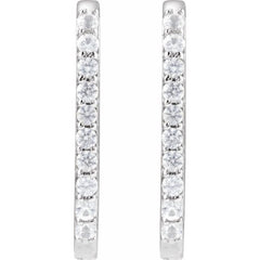 14K White Gold Natural White Sapphire 20 mm Hoop Earrings