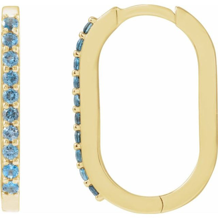 14K Yellow Gold Natural London Blue Topaz 20 mm Hoop Earrings