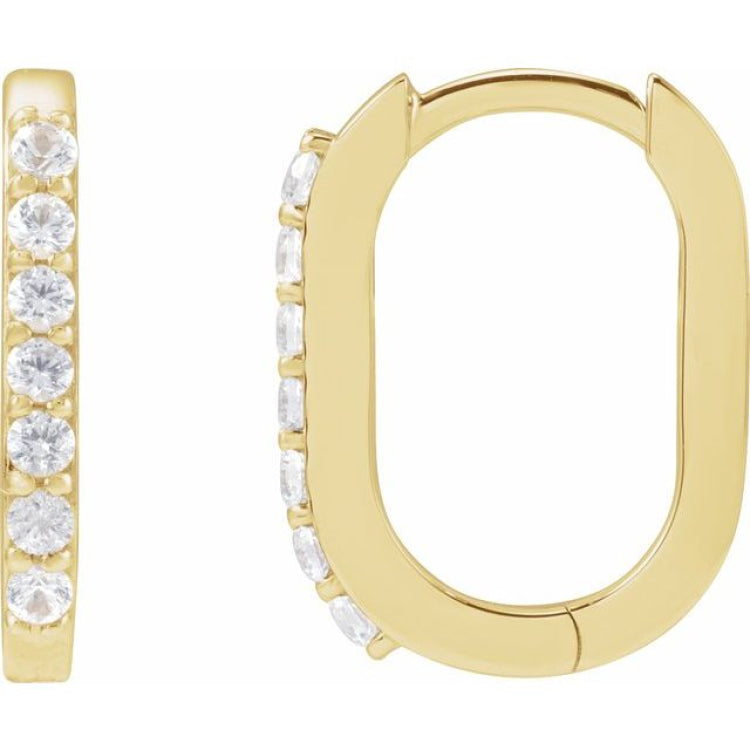14K Yellow Gold Natural White Sapphire 14 mm Hoop Earrings