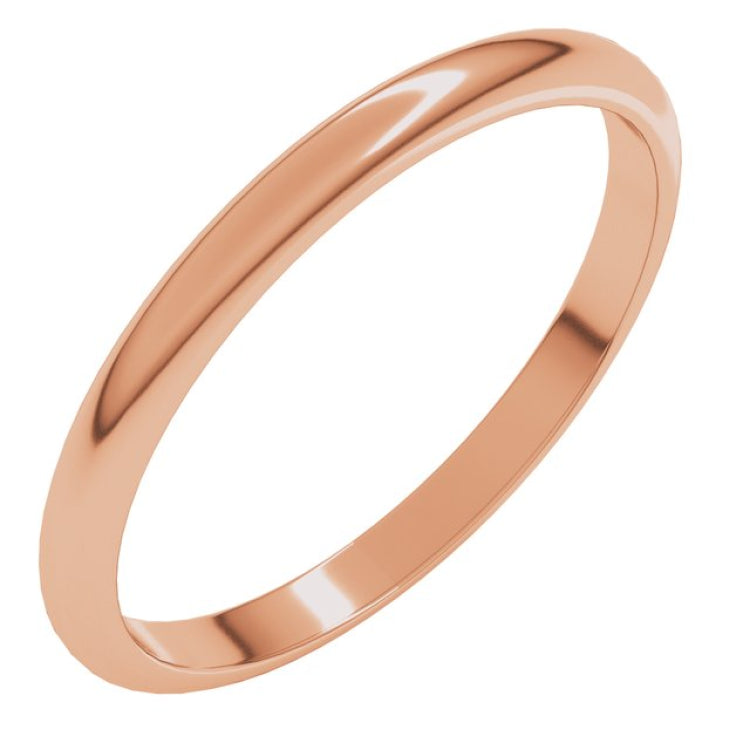 14K Rose Gold 2 mm Half Round Band Size 10