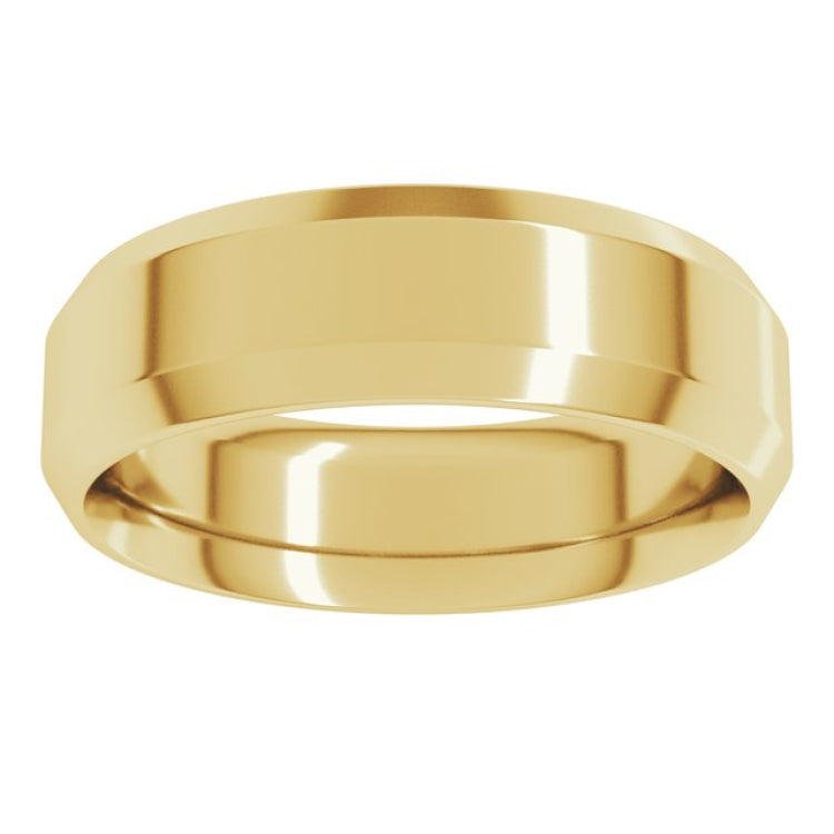 14K Yellow Gold 6 mm Beveled-Edge Comfort-Fit Flat Band Size 7