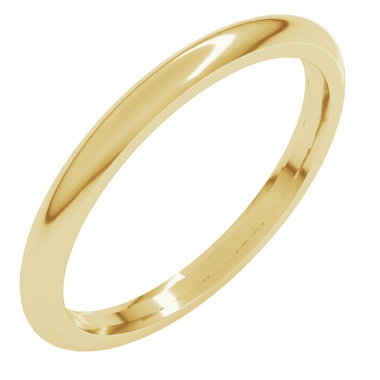 18K Yellow Gold 2 mm Comfort-Fit Half Round Band Size 7.5