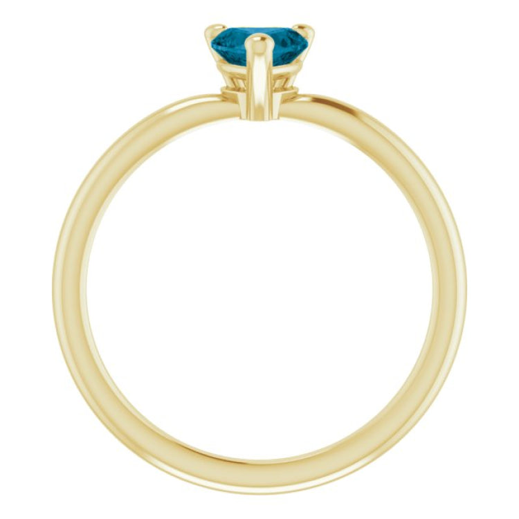 14K Yellow Gold Natural London Blue Topaz Heart Solitaire Ring