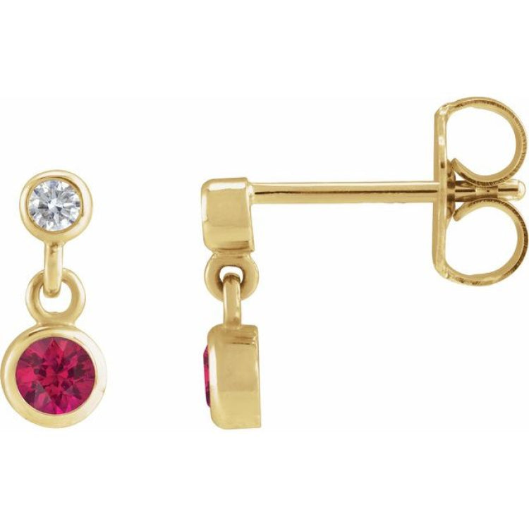14K Yellow Gold Natural Ruby & .05 CTW Natural Diamond Two-Stone Earrings