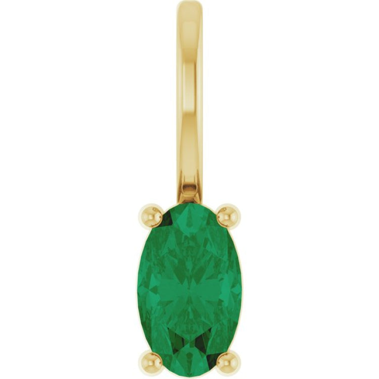 14K Yellow Gold 5x3 mm Lab-Grown Emerald Charm/Pendant