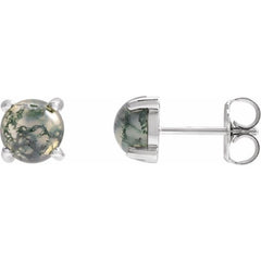 14K White Gold Natural Moss Agate Earrings
