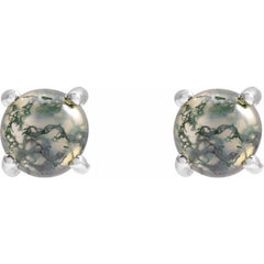 14K White Gold Natural Moss Agate Earrings