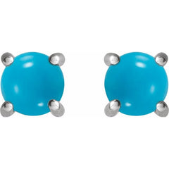14K White Gold 5 mm Natural Turquoise Earrings