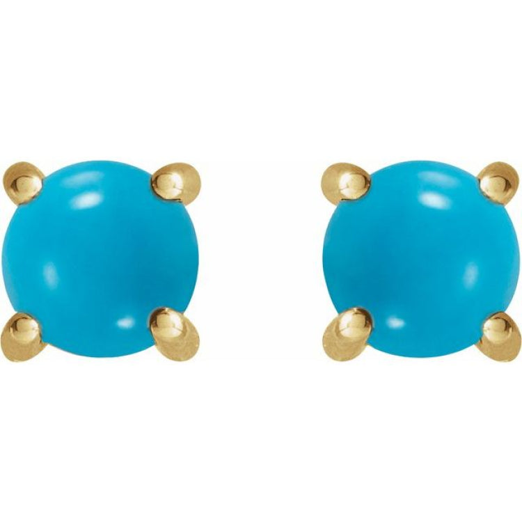 14K Yellow Gold 5 mm Natural Turquoise Earrings