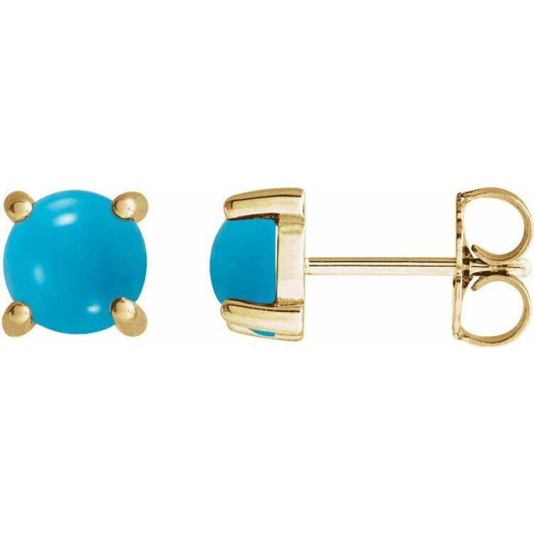 14K Yellow Gold 6 mm Natural Turquoise Earrings