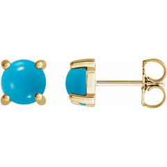 14K Yellow Gold 6 mm Natural Turquoise Earrings