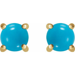 14K Yellow Gold 6 mm Natural Turquoise Earrings