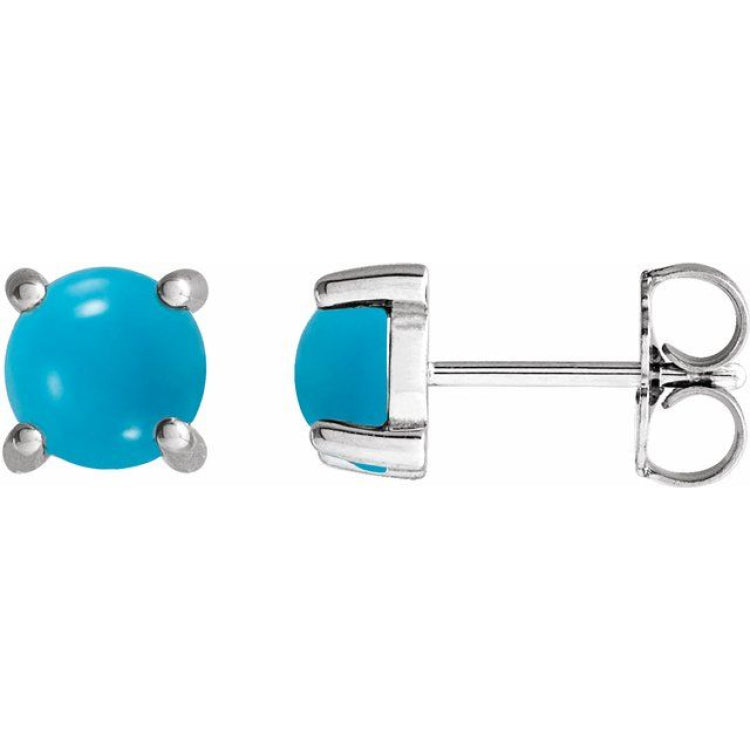 14K White Gold 6 mm Natural Turquoise Earrings