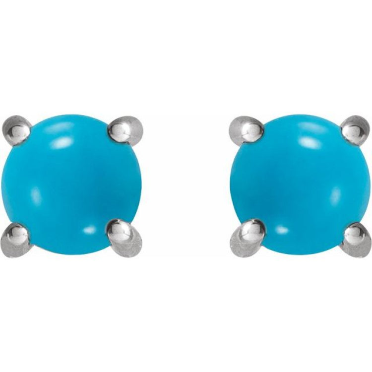 14K White Gold 6 mm Natural Turquoise Earrings