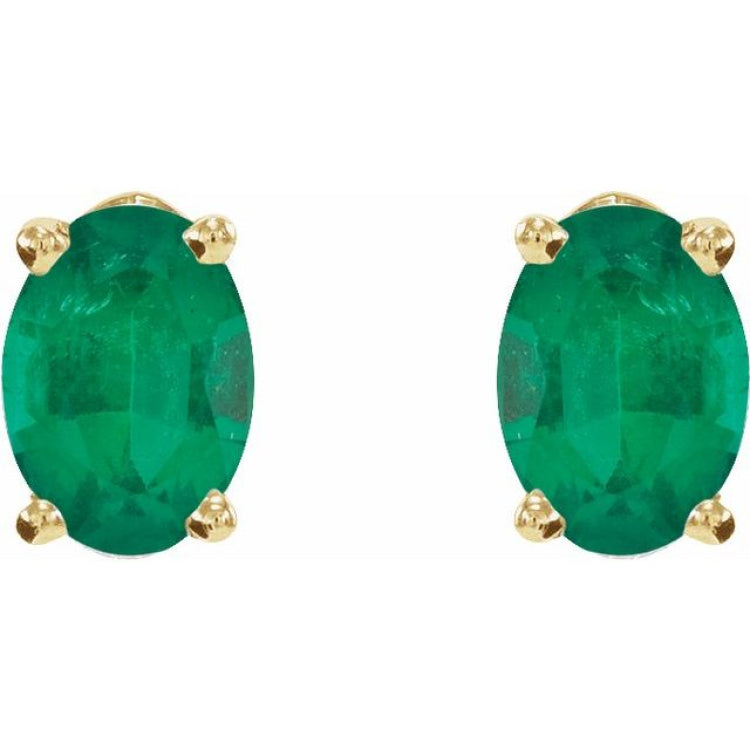14K Yellow Gold Lab-Grown Emerald Earrings