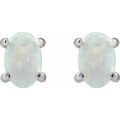 14K White Gold 6x4 mm Oval Lab-Grown White Opal Earrings