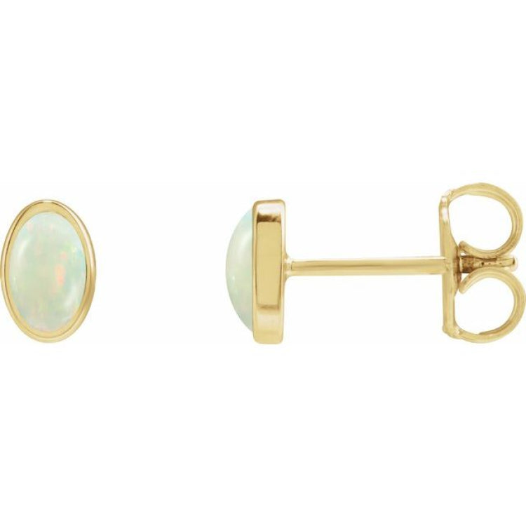 14K Yellow Gold Lab-Grown White Opal Earrings