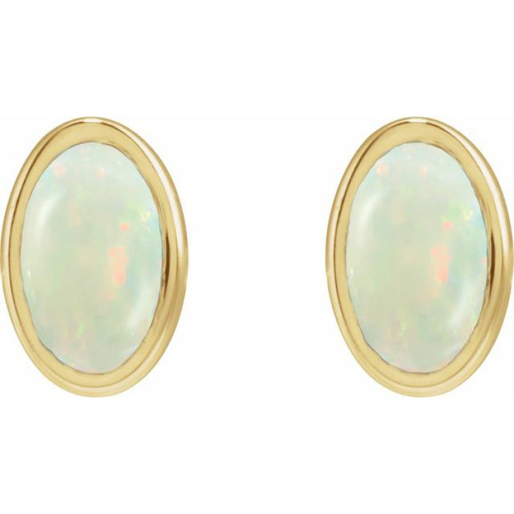 14K Yellow Gold Lab-Grown White Opal Earrings