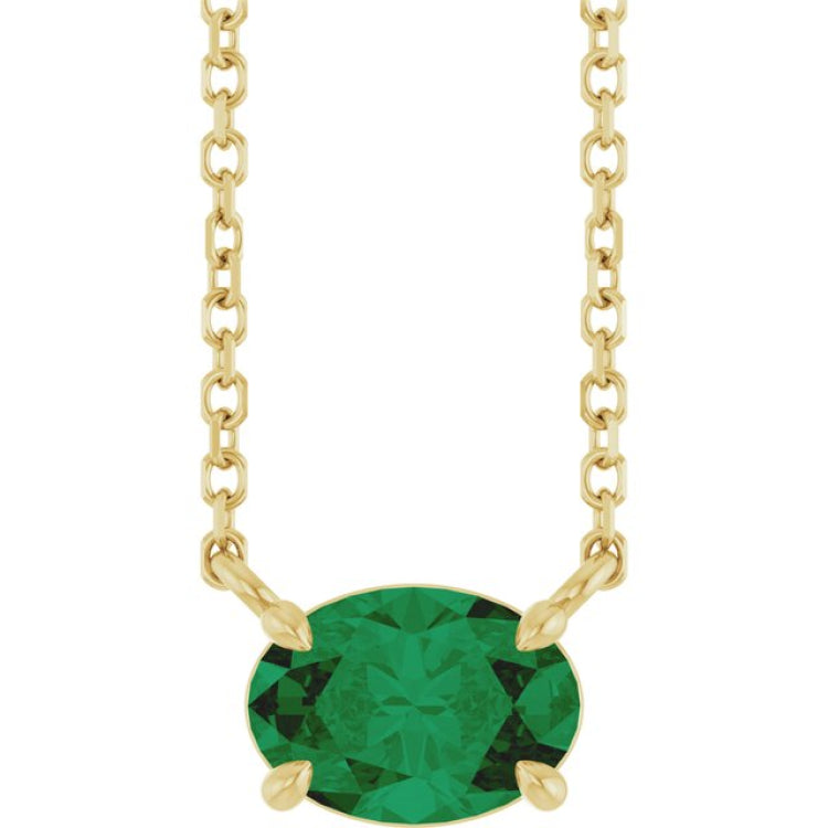 14K Yellow Gold Lab-Grown Emerald 18" Necklace