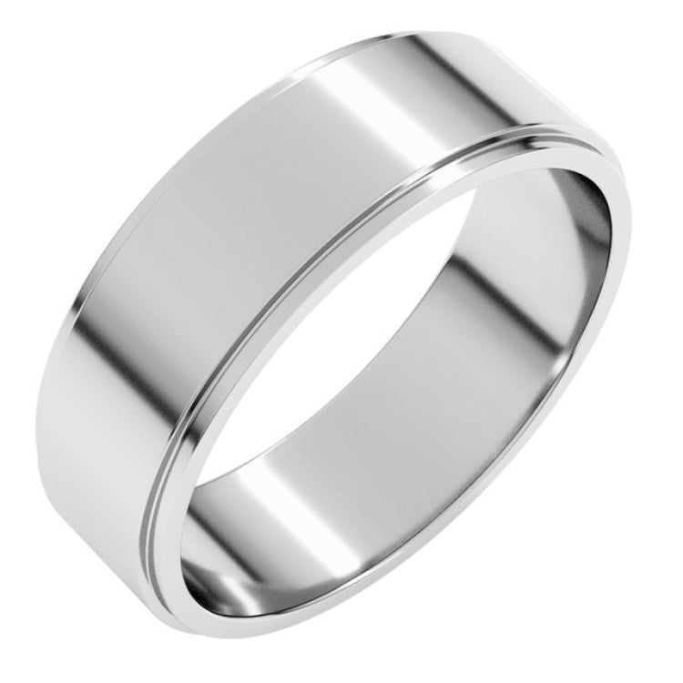 14K White Gold 6 mm Stepped-Edge Flat Band Size 9
