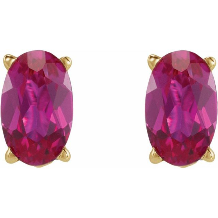 14K Yellow Gold 5x3 mm  Lab-Grown Ruby Earring