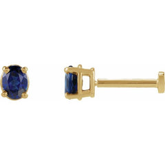 14K Yellow Gold 4x3 mm  Lab-Grown Blue Sapphire Earring