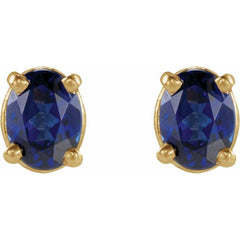 14K Yellow Gold 4x3 mm  Lab-Grown Blue Sapphire Earring