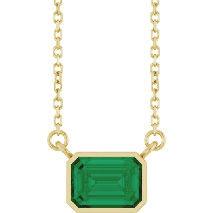 14K Yellow Gold Lab-Grown Emerald 18" Necklace