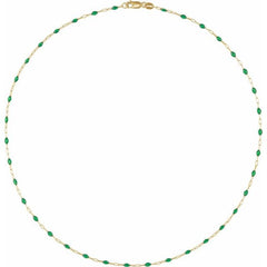 14K Yellow Gold-Filled 1.6 mm Green Enamel Bead Paperclip-Style 18" Chain