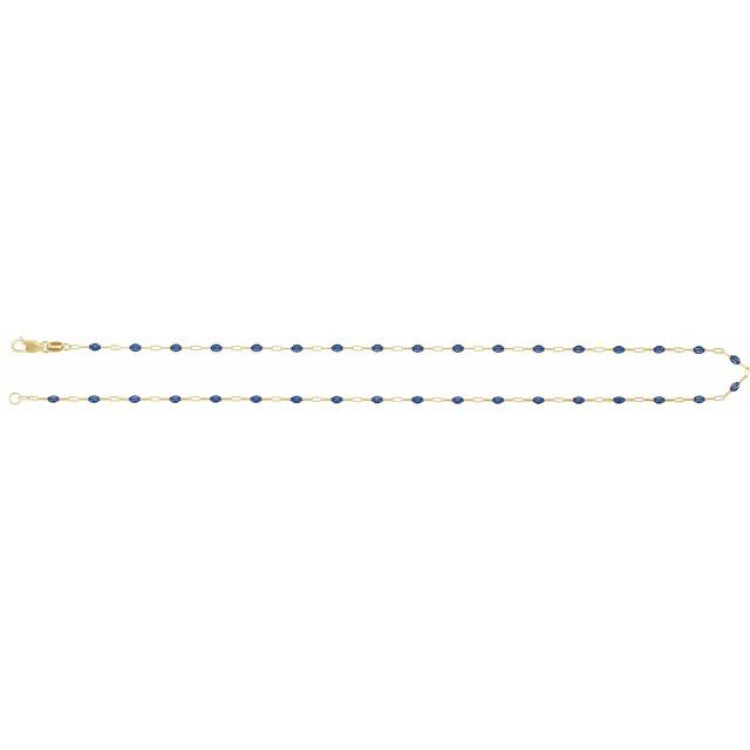 14K Yellow Gold-Filled 1.6 mm Blue Enamel Bead Paperclip-Style 16" Chain