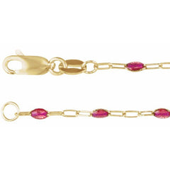 14K Yellow Gold-Filled 1.6 mm Pink Enamel Bead Paperclip-Style 16" Chain