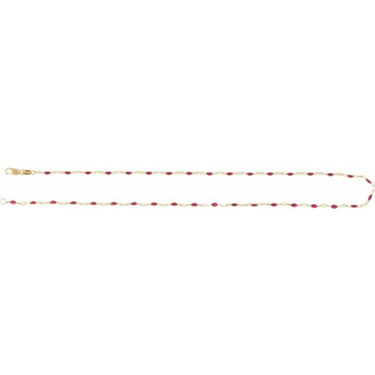 14K Yellow Gold-Filled 1.6 mm Pink Enamel Bead Paperclip-Style 16" Chain