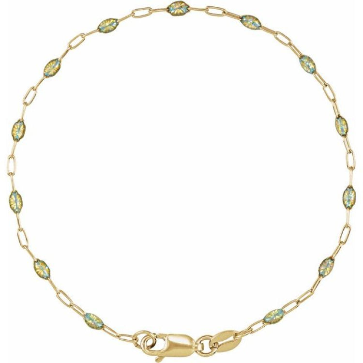 14K Yellow Gold-Filled 1.6 mm Multi-Color Enamel Bead Paperclip-Style 7" Chain