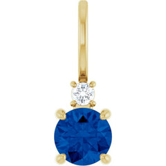 14K Yellow Gold Lab-Grown Blue Sapphire & .03 CT Natural Diamond Charm/Pendant