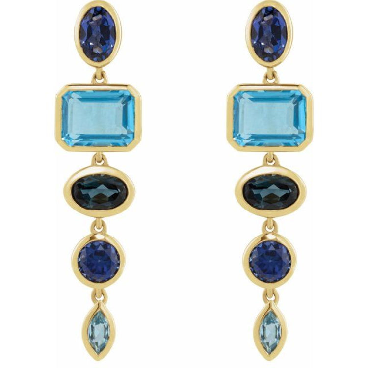 14K Yellow Gold Lab-Grown Blue Sapphire & Natural London Blue Topaz Dangle Earrings