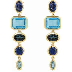 14K Yellow Gold Lab-Grown Blue Sapphire & Natural London Blue Topaz Dangle Earrings