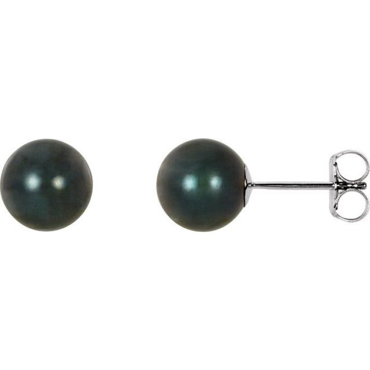 14K White Gold 7 mm Black Akoya Cultured Pearl Earrings