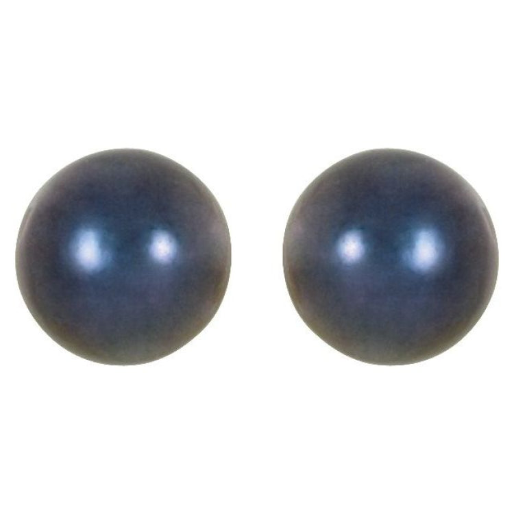14K White Gold  6 mm Cultured Black Akoya Pearl Earrings